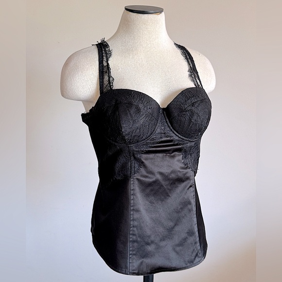 Guess Tops - GUESS Black Lace Corset Bra Bralette Bustier Top Cami Straps Large NWOT